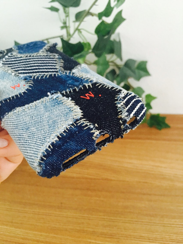 DENGLI./denim patchwork smartphone case/smartphone case/牛仔布/手縫/軟 第5張的照片