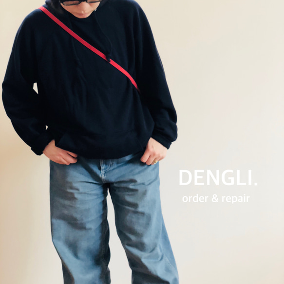 DENGLI.ミニショルダートートバッグ/レッド×レッド/パラフィン加工帆布/撥水効果/軽くて丈夫/3way 3枚目の画像