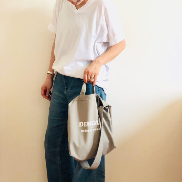 DENGLI. logo bag/ロゴバッグ/3wayバッグ/エコバッグ/ショルダーバッグ/トートバッグ/A4/グレー 3枚目の画像