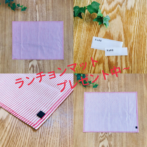 入園入学一式/お得なセット/ストライプ/赤色/入園入学グッズ/8号帆布/綿100% 2枚目の画像