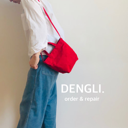 DENGLI.ミニショルダートートバッグtall/レッド×レッド/パラフィン帆布/撥水/わんちゃん散歩/3way 3枚目の画像