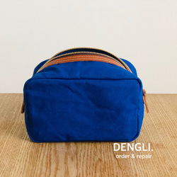 DENGLI.ポーチ/シカク/ジャパンブルー×ヌメ革コンビ/パラフィン加工帆布/ヌメ革/撥水効果/軽くて丈夫 4枚目の画像