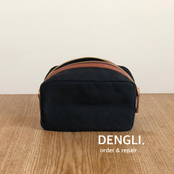 【母の日】DENGLI.ポーチ/シカク/パラフィン加工帆布/ヌメ革/撥水効果/軽くて丈夫/化粧ポーチ 4枚目の画像