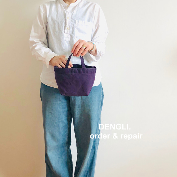 DENGLI.迷你單肩手提包/紫色 x 紫色/石蠟處理帆布/防水效果/輕便耐用/3way 第4張的照片