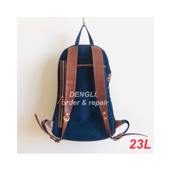 DENGLI.リュックサック/23L/ネイビー×ヌメ革/パラフィン加工帆/アウトドアー/リュックサック 2枚目の画像