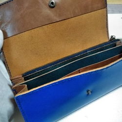 革の長財布　レザークラフト　手縫い 　青　ブルー 3枚目の画像