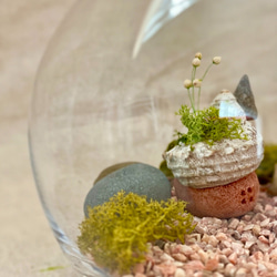 貝殻屋根の小さなお家 ぽってりS（ココアブラウン）〜プリザーブドモス＆フラワーの貝殻オブジェ 5枚目の画像