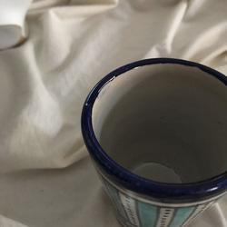 new!! モロッコ製　手書きコップ　食器　湯飲み　デザイン　インテリア雑貨　ギフト　ブルー 3枚目の画像
