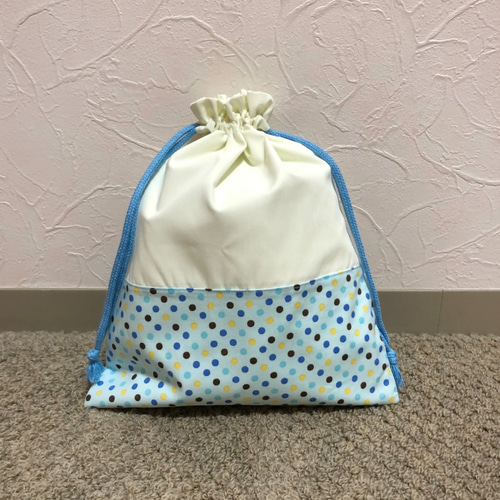 30×25cm フリル口でで可愛いカラフル巾着袋！ 給食袋 お着替え袋