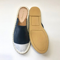 [夏季新品 SALE ★ 1000 日元折扣♪] 仿麂皮雙色黃麻卷涼鞋（海軍藍 x 白色）S / M 碼 第5張的照片