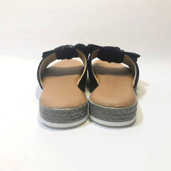 【實物 M 碼 2300 日元折扣 SALE】可愛大緞帶雙色穆勒涼鞋（黑色隨機） 第4張的照片