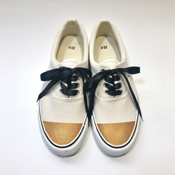 雙色甲板鞋（白色 x 橡膠金色）中性 22.0cm ~ 29.0cm 第3張的照片