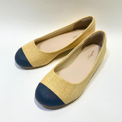 寬敞的 3E♪ 寬底雙色淺口鞋（藤黃色 x 黑色） 腳趾顏色可變 23.0cm 第1張的照片