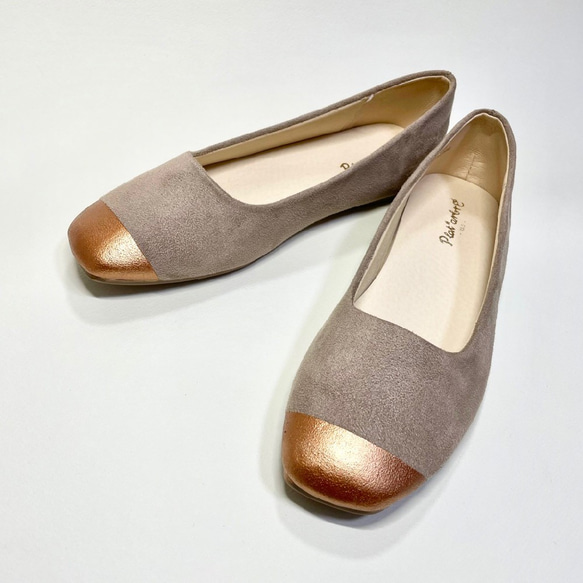 “再次上架更新”Rakuchin Petanko！雙色芭蕾舞鞋（灰米色×古銅色）23.0cm/23.5cm 第3張的照片