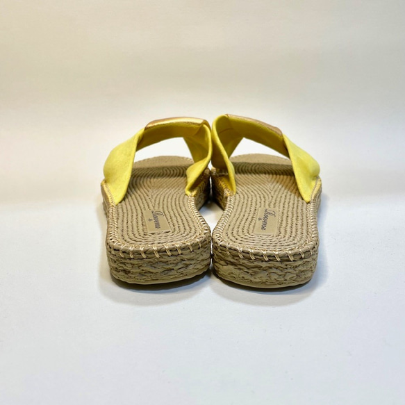 “New SALE”超級推薦，因為它的重量出奇的輕 ♪ 黃麻風格雙色平底涼鞋（芥末 x 青銅） M / XL 第3張的照片