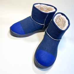 [M size SALE・4,980 日元 → 2,980 日元] 蓬鬆溫暖的雙色毛皮長靴（牛仔布 x 午夜藍） 第2張的照片