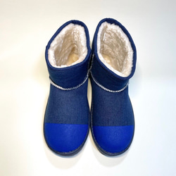 [M size SALE・4,980 日元 → 2,980 日元] 蓬鬆溫暖的雙色毛皮長靴（牛仔布 x 午夜藍） 第3張的照片