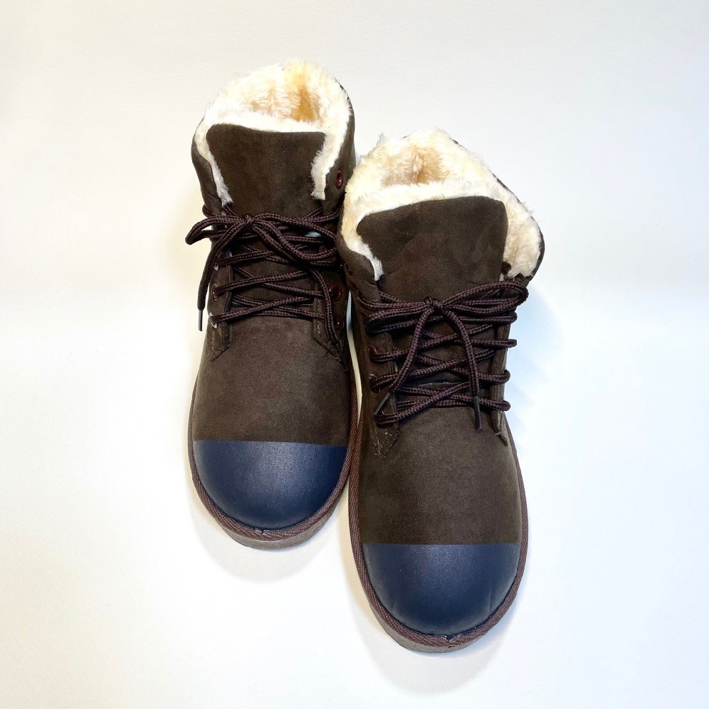 バイカラーレースアップボアブーツ (ダークブラウン x マットブラック)