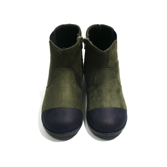 尖邊齒輪兒童靴（卡其色×海軍藍） 第2張的照片