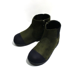 尖邊齒輪兒童靴（卡其色×海軍藍） 第3張的照片