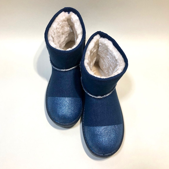 [SALE] Fluffy Warm Bicolor Boa Boots (Denim x Blue/Silver) M 碼 第2張的照片