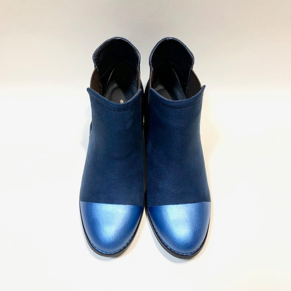 [Sale !!]雙色高跟鞋，堅固的鞋跟（海軍藍x藍色） 第3張的照片