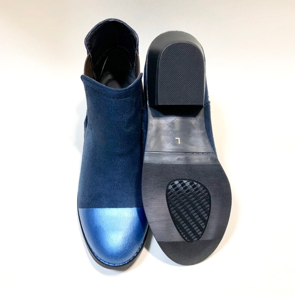 [Sale !!]雙色高跟鞋，堅固的鞋跟（海軍藍x藍色） 第5張的照片