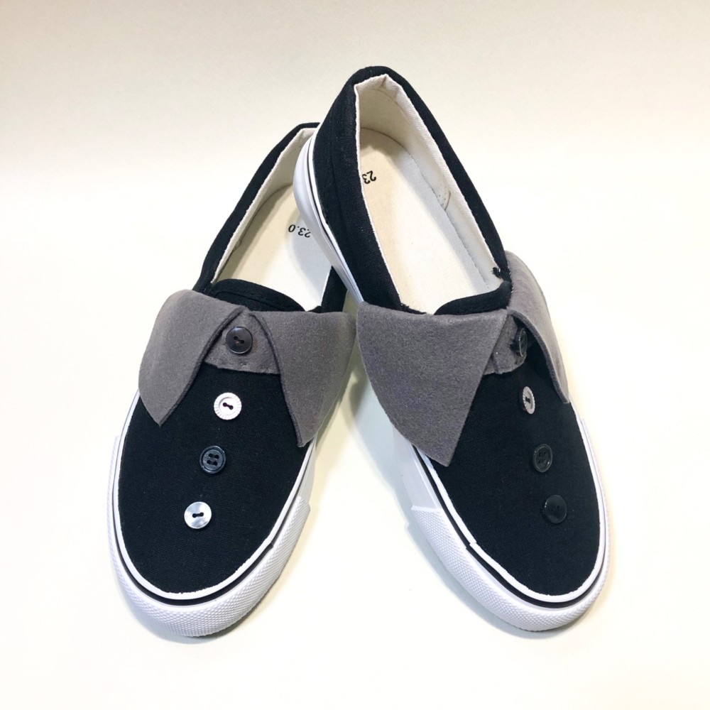 クレリックシャツ風の襟付きのスリッポン(Black x Dark Gray) 22.0cm〜29.0cm 撥水加工ver