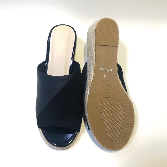 Mode 絨面革黑色穆勒鞋（x 啞光黑色）黃麻卷 7.0 厘米鞋跟 S 碼或 M 碼 第6張的照片