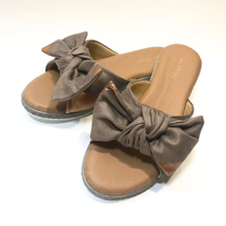 [M size / SALE] 可愛大緞帶雙色穆勒涼鞋（橡木 x 青銅） S ~ LL size 第1張的照片