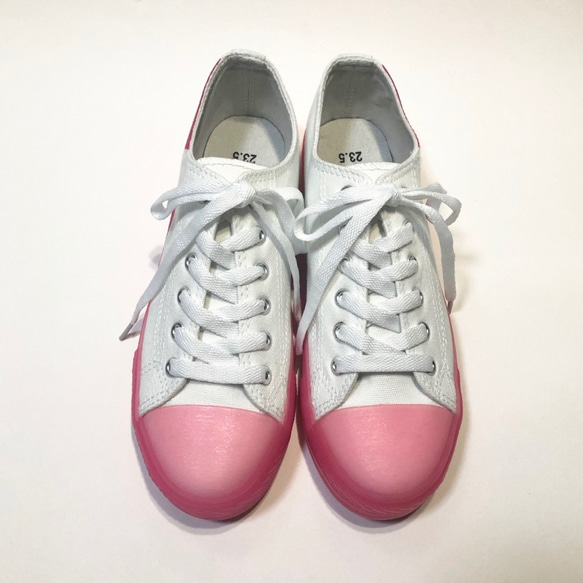 ◆2,000日圓折扣SALE・23.0cm・24.5cm◆牡丹三角透明底輕質運動鞋（粉紅色） 第4張的照片