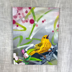 グラフィティアート【yellow warbler】キャンバス 原画40.9㎝×31.8㎝ 1枚目の画像