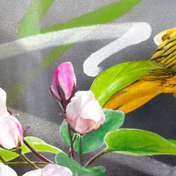 グラフィティアート【yellow warbler】キャンバス 原画40.9㎝×31.8㎝ 4枚目の画像