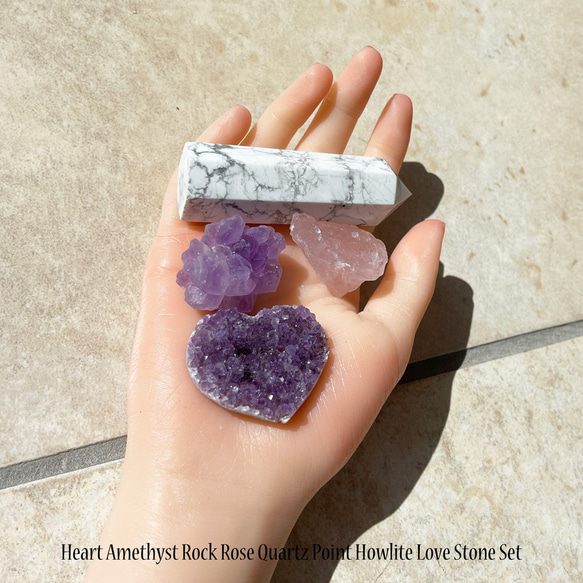 心天然石護身符淨化晶洞簇紫水晶點Howlite岩石玫瑰石英j041 第3張的照片