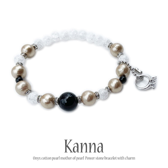 純棉珍珠母貝瑪瑙女士天然石手鍊 KANNA k001 第1張的照片