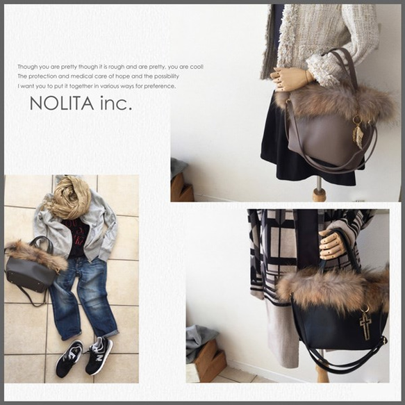 NOLITA☆Real Fur 2 Way托特包灰白色/棕色/灰色 第3張的照片