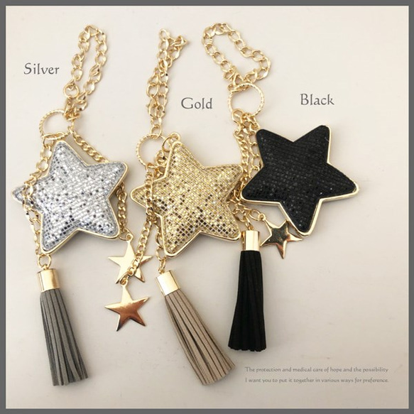 用大星星和流蘇閃光包袋吊飾 a046 G 完美地佈置您的包包 第2張的照片