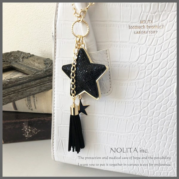 用大星星和流蘇閃光包袋吊飾 a046 G 完美地佈置您的包包 第4張的照片