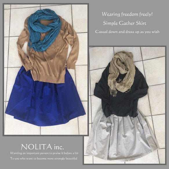 Sale ☆NOLITA シンプルコットンギャザースカート Mサイズ　ブラック/ブルー/ベージュ 3枚目の画像