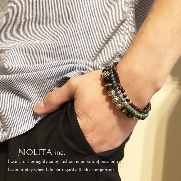 コーデに悩まない2連ブレスレット　ターコイズ　タイガーアイ　　ブレスレット　ｋ030 4枚目の画像