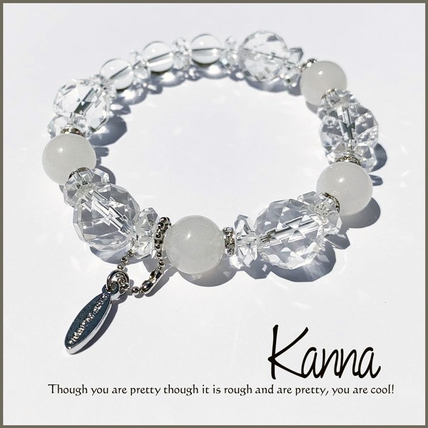 カット水晶と5月の誕生石 ジェイド 天然石 ブレスレット k031