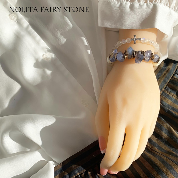 神秘石AAA+藍色月長石天然石手鍊女士手鍊c611 第4張的照片