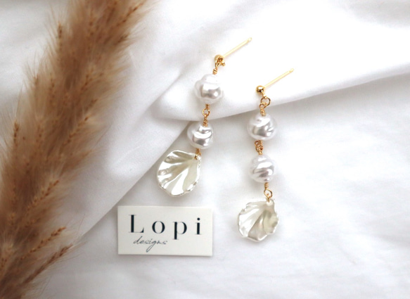 ロワン（loin.）シルバー パール付きロングピアス ニアナ niana ラインストーンチェーンロングピアス （シルバー