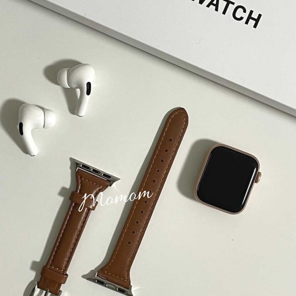 Apple Watch スリムレザーベルト ブラウン 全サイズ対応 5枚目の画像