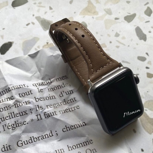 Apple Watch スリムレザーベルト グレージュ ブレスレット Momom 通販