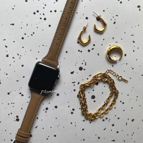 Apple Watch スリムレザーベルト グレージュ ブレスレット Momom 通販