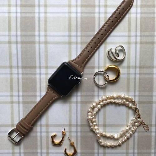 【新品】Apple Watch対応レザーベルト(グレージュ) HERMES（エルメス） Apple Watch ストラップ ベルト Y刻印 レザー