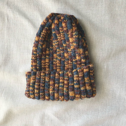 秋カラーのリブ編みニット帽 1枚目の画像