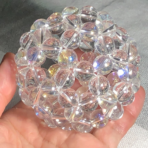 神聖幾何学フラーレン 10mm玉 天然水晶×オーロラクリスタル 立体