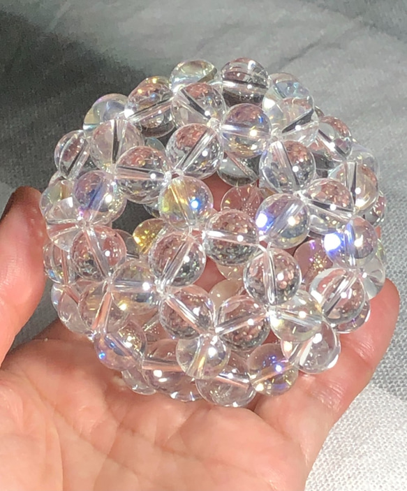 神聖幾何学フラーレン 10mm玉 天然水晶×オーロラクリスタル 2枚目の画像